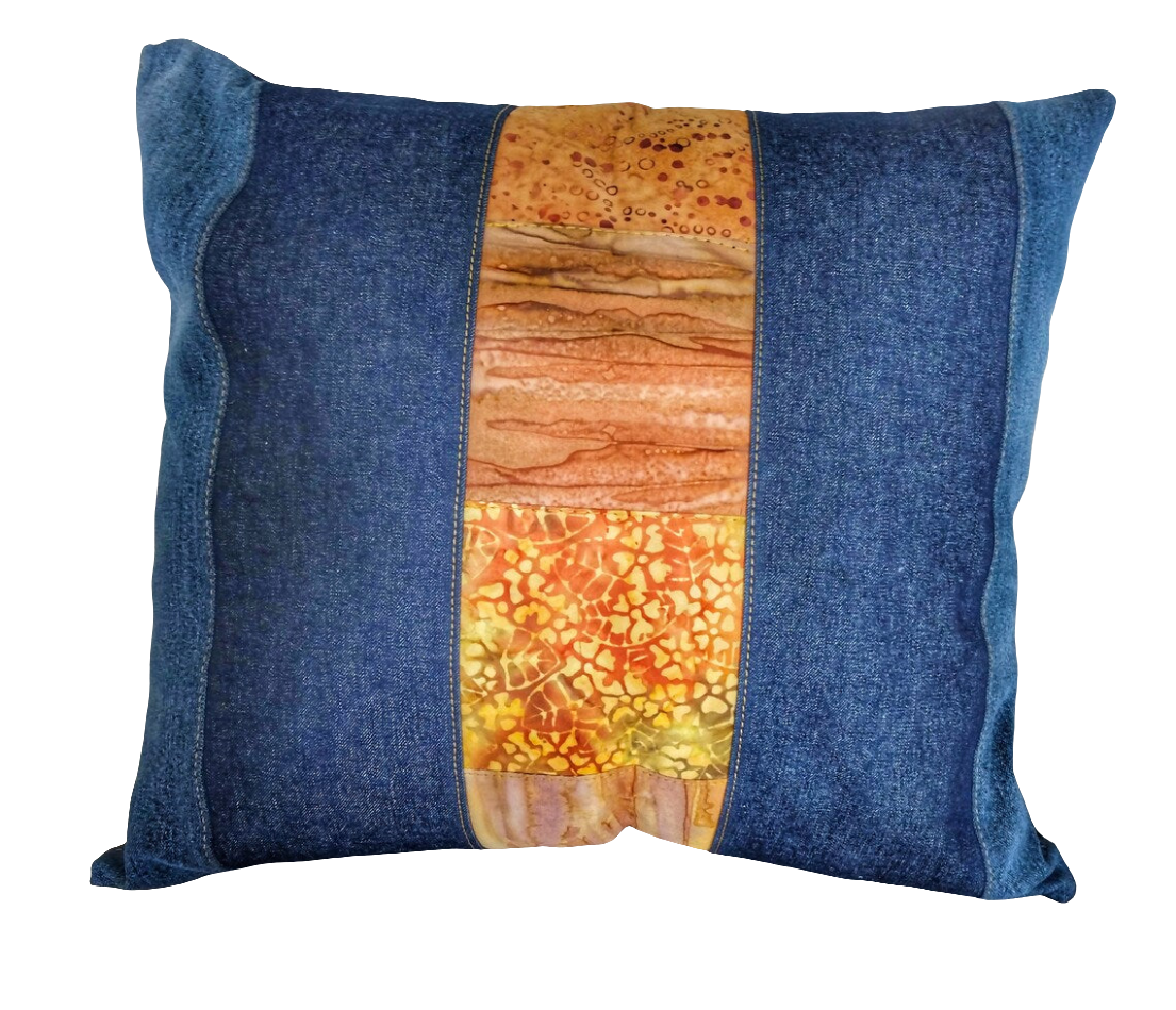 Denim Cushion Cover - Batik Sunset Insert - Farmhouse Decor