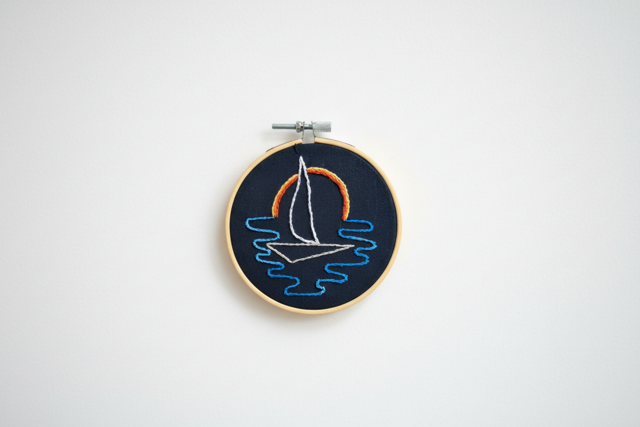 An Evening Sail Over Calm Water - Hand Embroidery Art