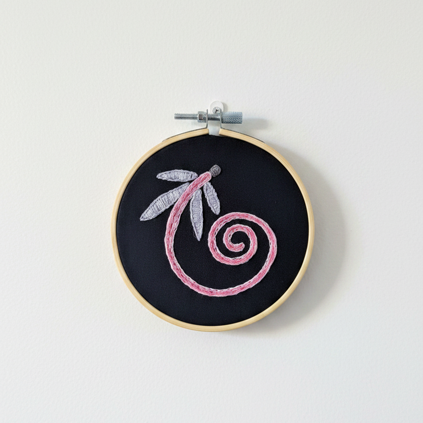 Hand Embroidered Dragonfly in Pink