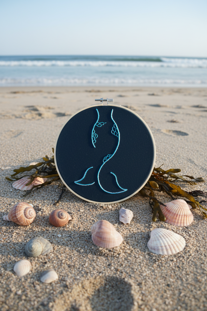 Midnight Mermaid Hand Embroidery Art