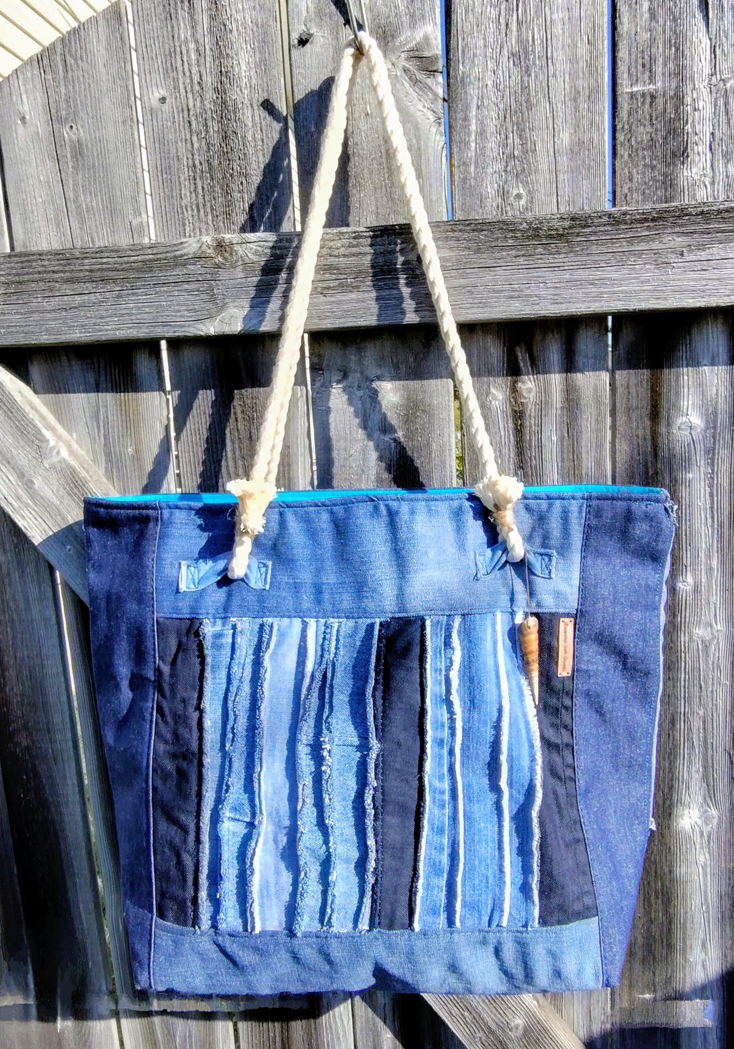 Extra Large DENIM BEACH TOTE with Soft Rope Handles - Made in Canada - 1-of-a-Kind