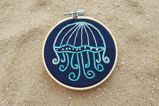 Green Jellyfish Embroidery Art
