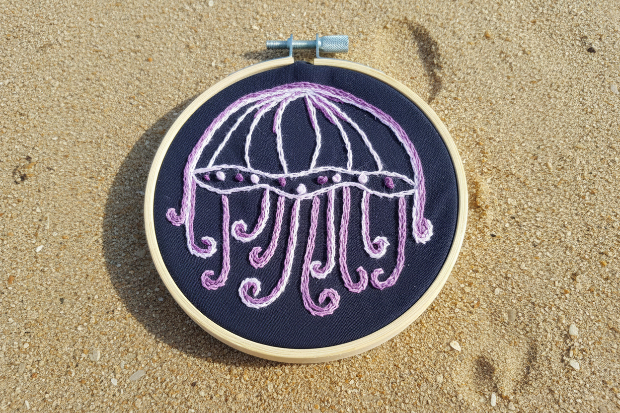 Jellyfish Embroidery Art Hoop