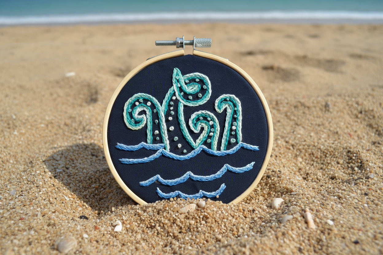 Green Octopus Embroidery Art