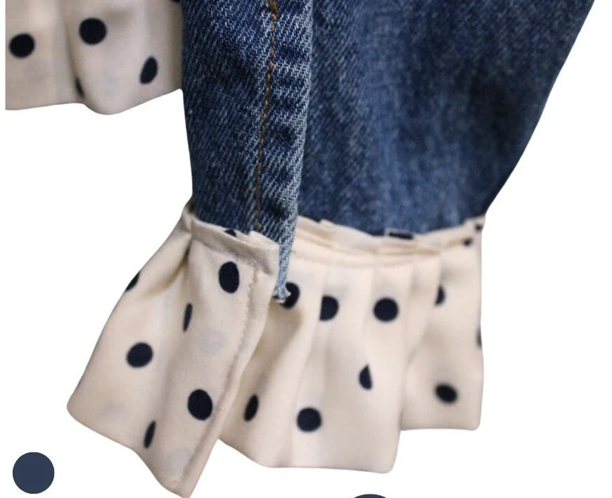 Reworked Denim Jacket: Ruffled Polka Dot Upcycle - Size Small