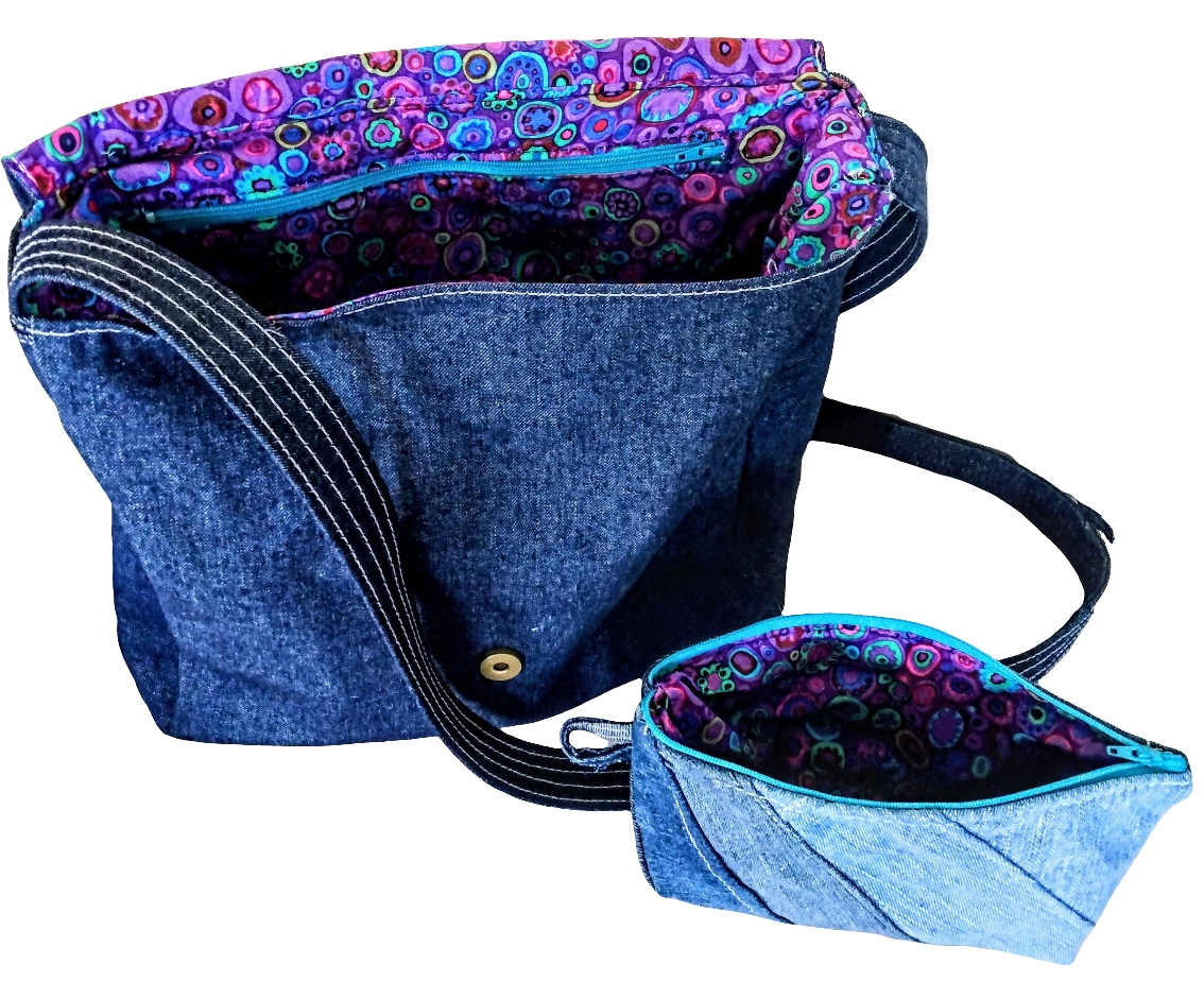 Gradient Denim Messenger Bag + Pouch