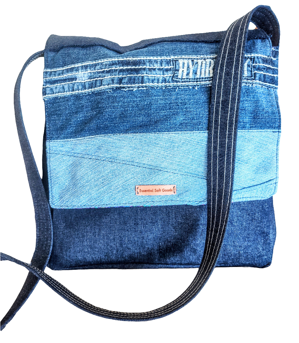 Gradient Denim Messenger Bag + Pouch