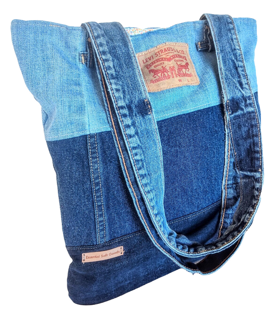 OMBRE DENIM Reworked Levis Shoulder Tote Bag + Zipper Pouch