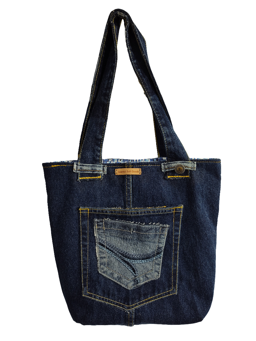 Two-tone Denim Tote + Zippered Pouch Set