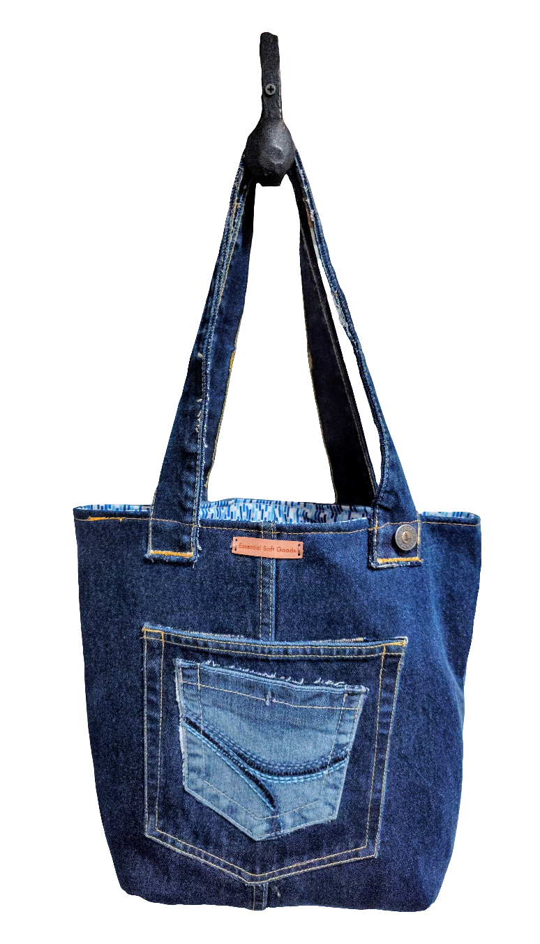 Two-tone Denim Tote + Zippered Pouch Set