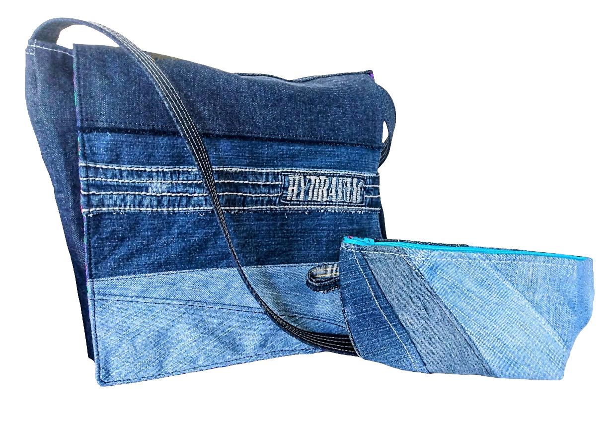 Gradient Denim Messenger Bag + Pouch