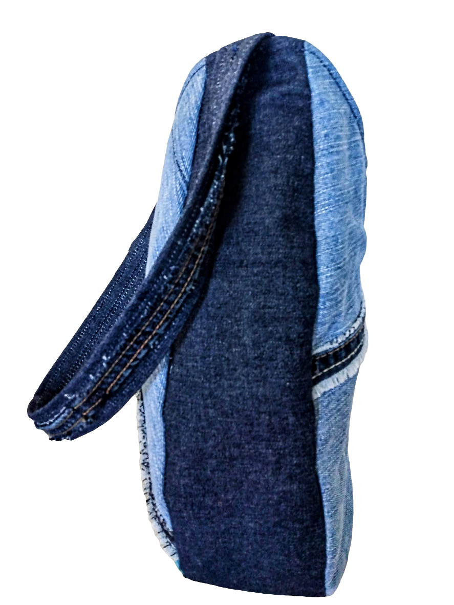 Large Denim Hobo-style Shoulder Bag + Zippered Pouch