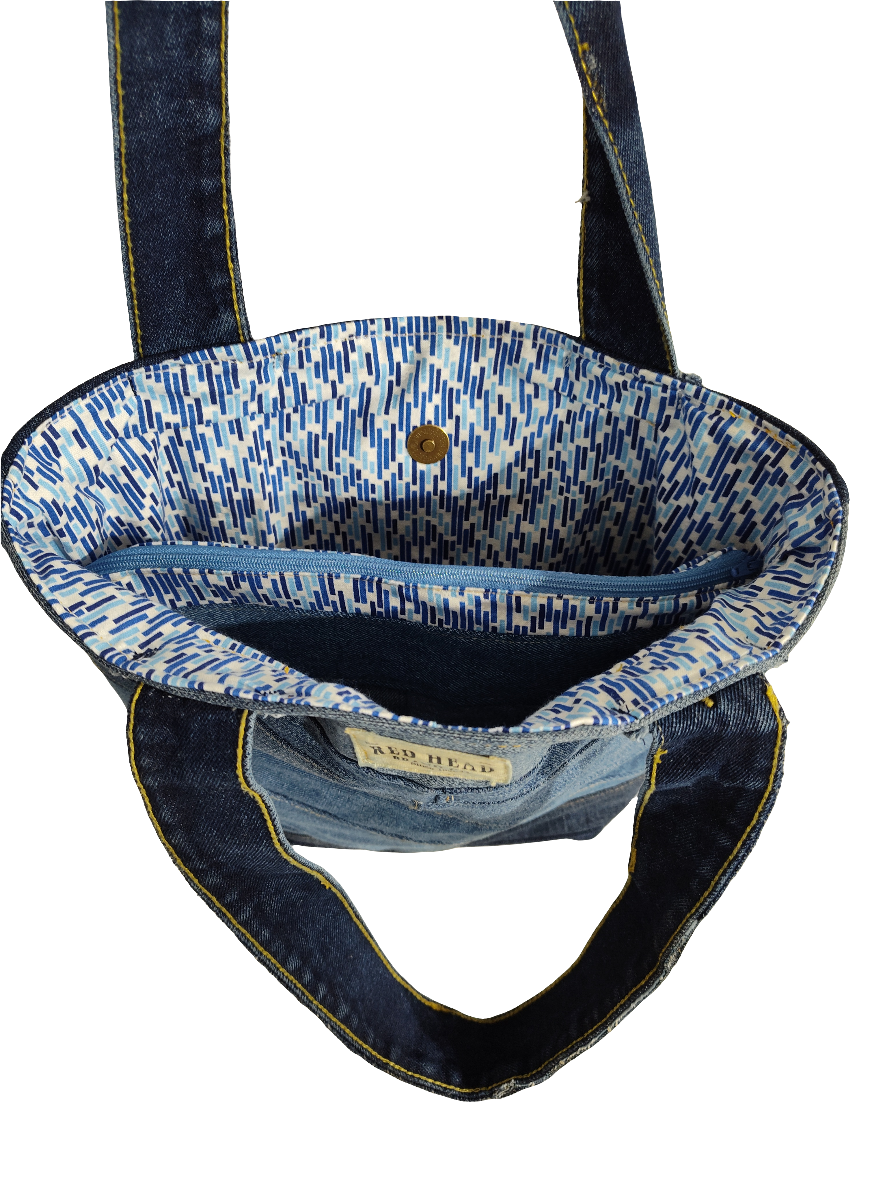 Two-tone Denim Tote + Zippered Pouch Set