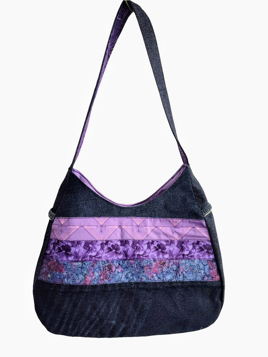 Denim + Purple Cotton Shoulder Bag OOAK by Essential Soft Goods - Canadian Made