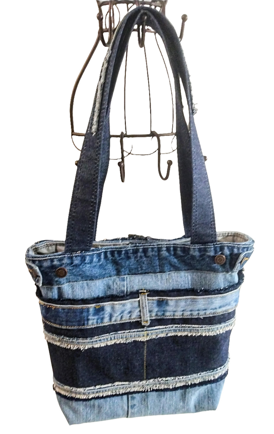 7 Pocket Denim Shoulder Tote + Zippered Pouch Set