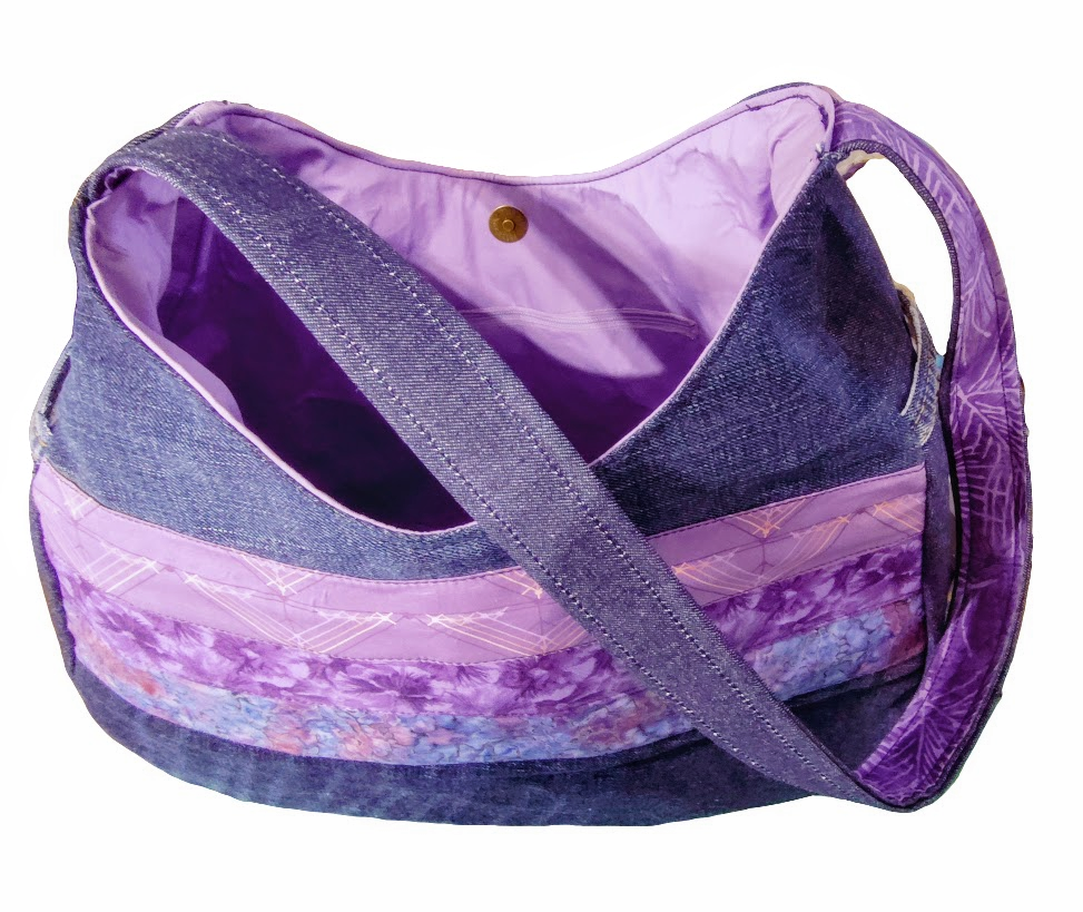 Denim + Purple Cotton Shoulder Bag OOAK by Essential Soft Goods - Eco friendly vegan bag made in Canada