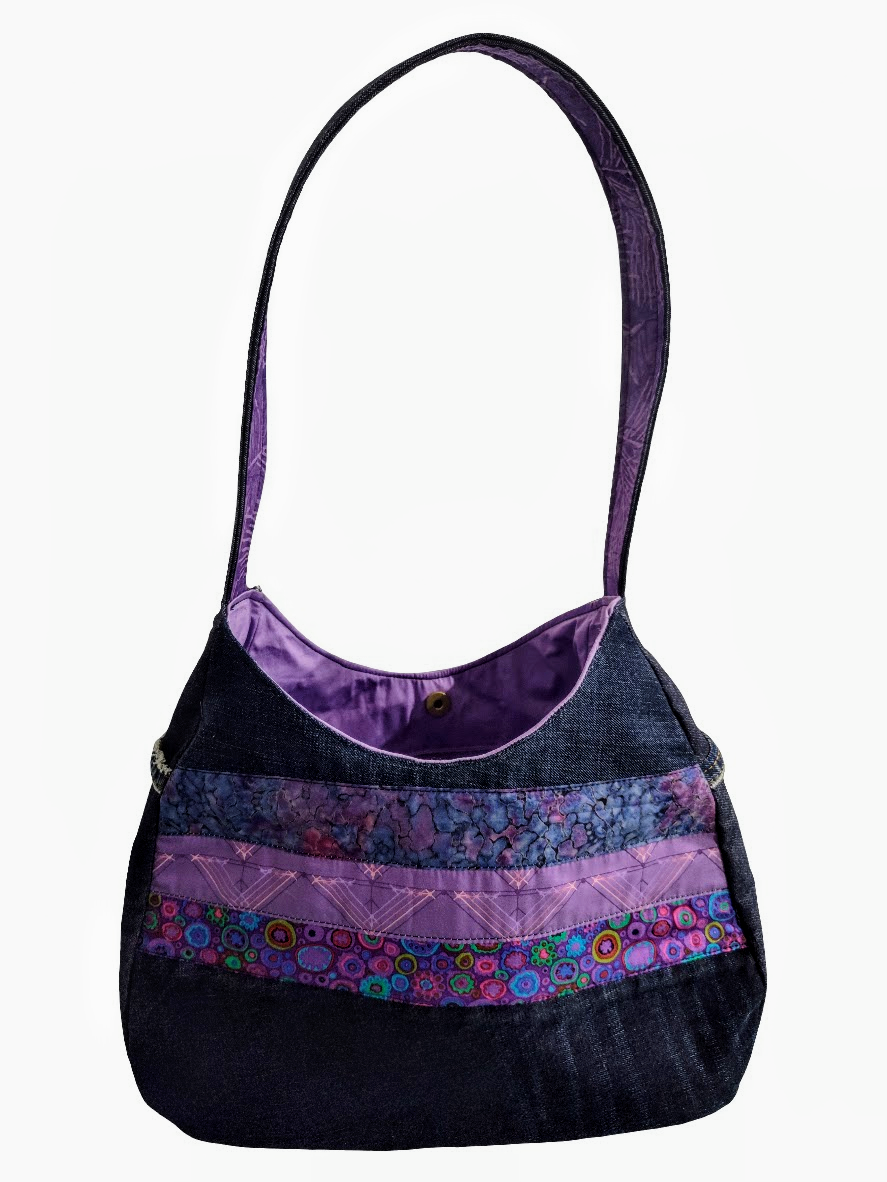 Denim + Purple Cotton Shoulder Bag OOAK by Essential Soft Goods - Canadian Made