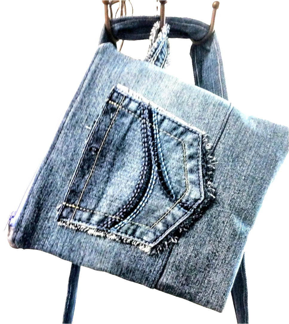 Medium-wash Distressed Denim Shoulder Bag + Zippered Pouch