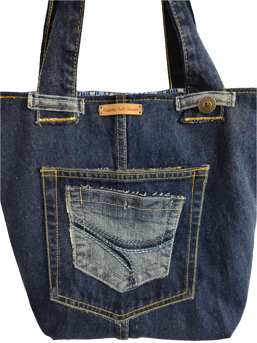 Two-tone Denim Tote + Zippered Pouch Set