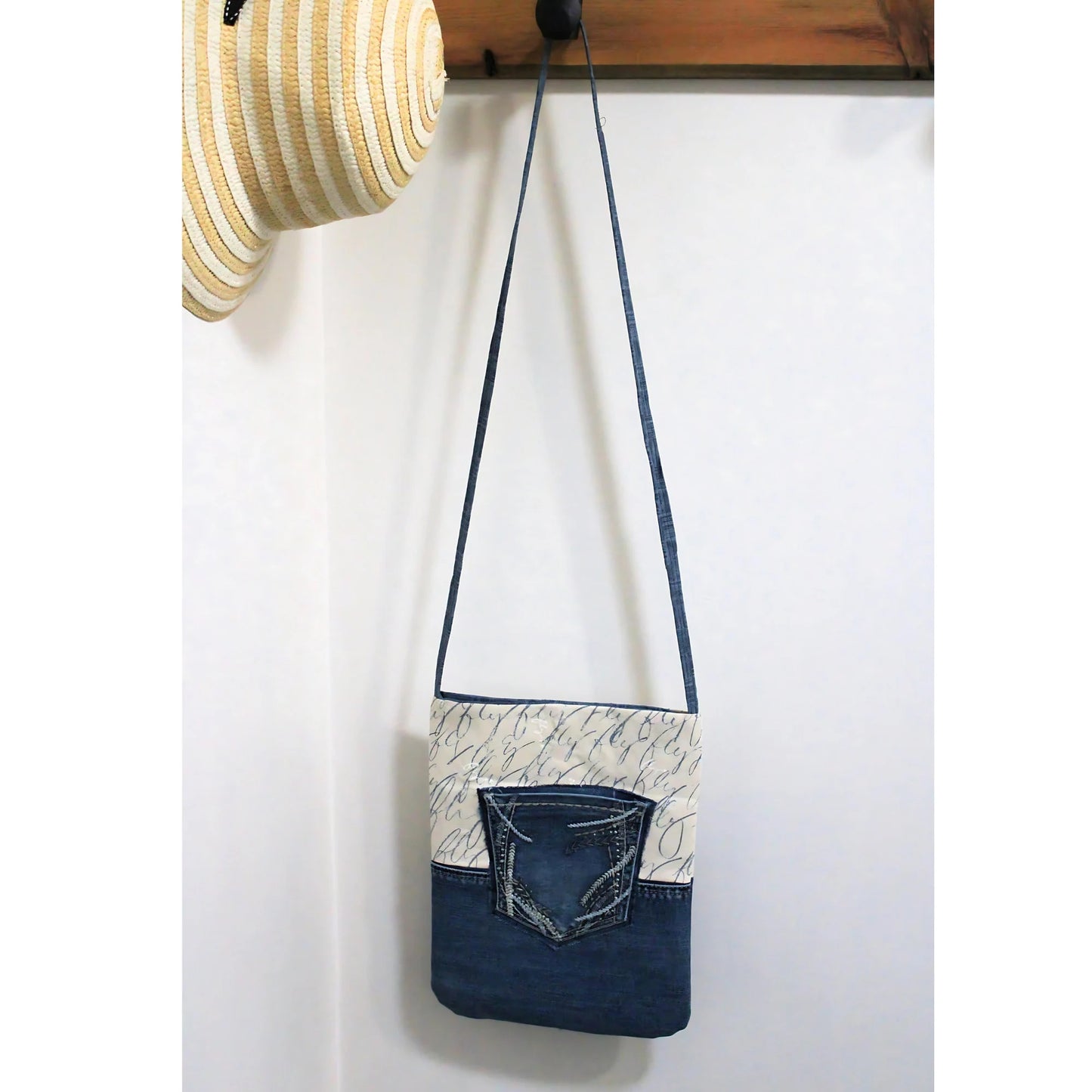 Denim Crossbody Phone Purse: Embroidered Pockets, Canadian Made