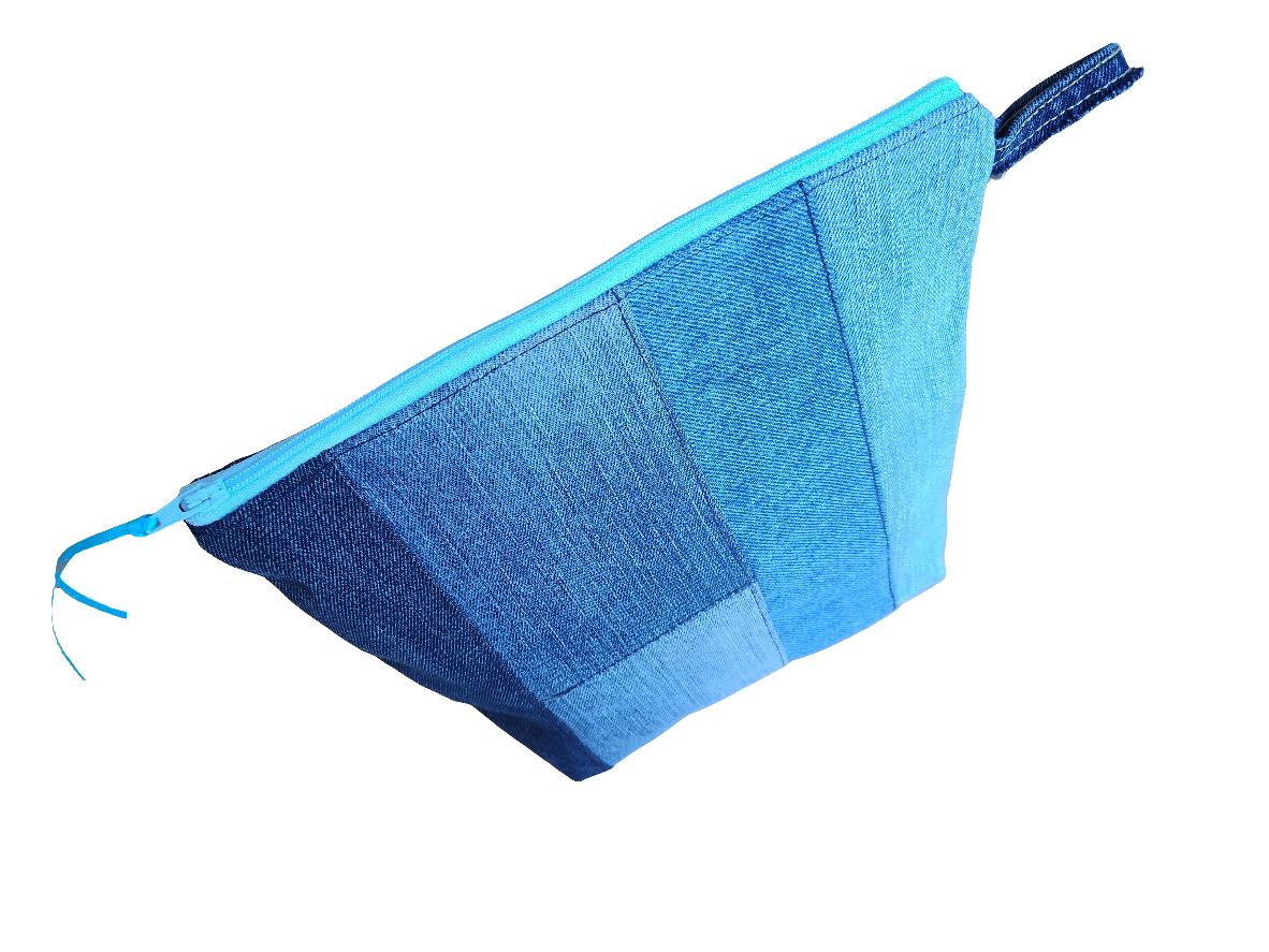 Denim Travel Pouch: Sturdy Recycled Patchwork, Green Floral Lining