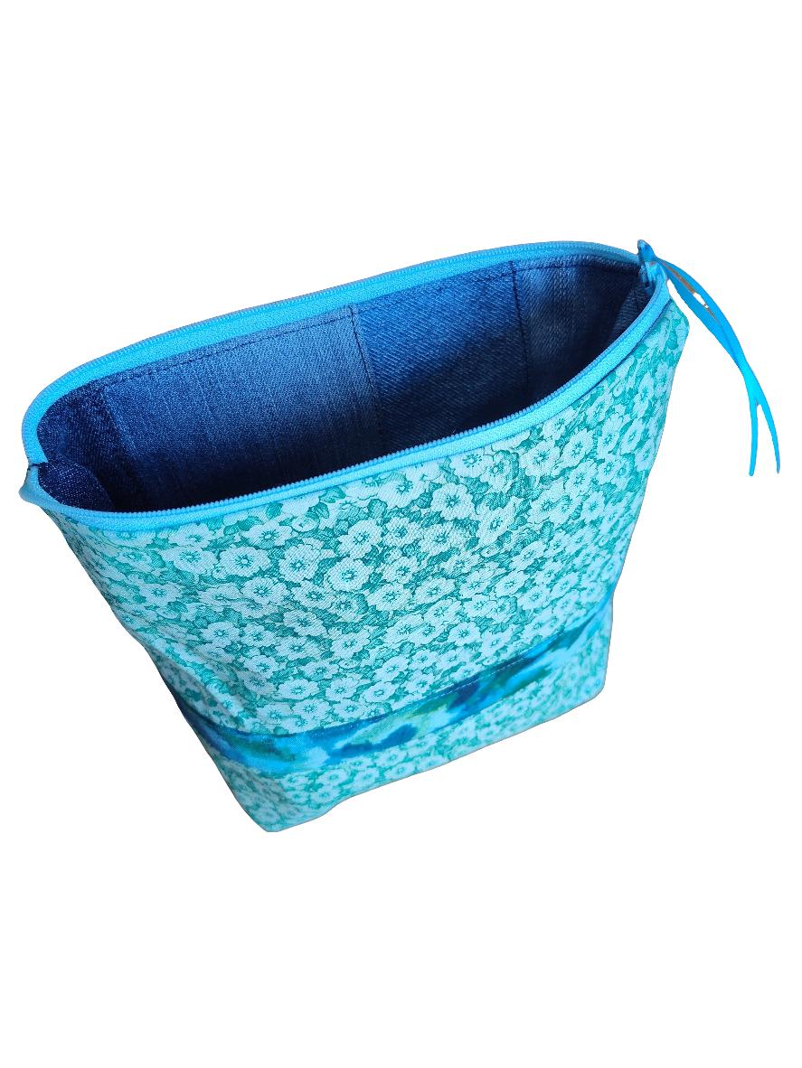 Denim Travel Pouch: Sturdy Recycled Patchwork, Green Floral Lining