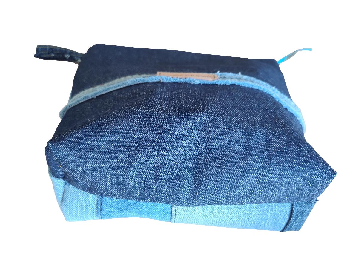 Denim Travel Pouch: Sturdy Recycled Patchwork, Green Floral Lining