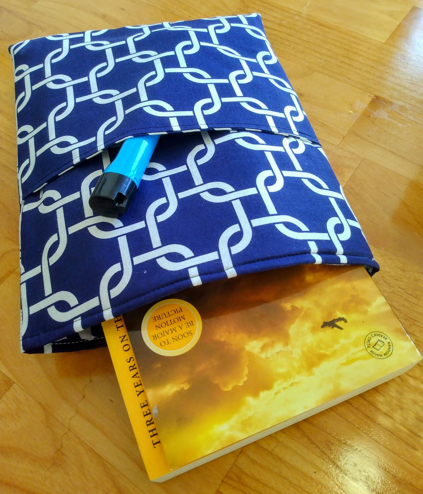 Padded Book Sleeve with Pocket: Tablet, eReader, Kindle - Navy Blue