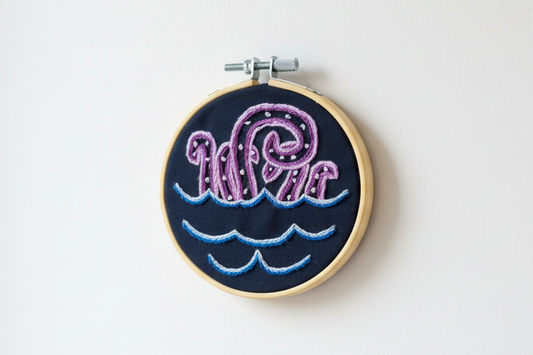 Purple Octopus Embroidery Hoop Art – Nautical Wall Decor – Coastal Ocean Embroidery – Small Beach House Decor – Cute Octopus Gift – Handmade Fiber Art