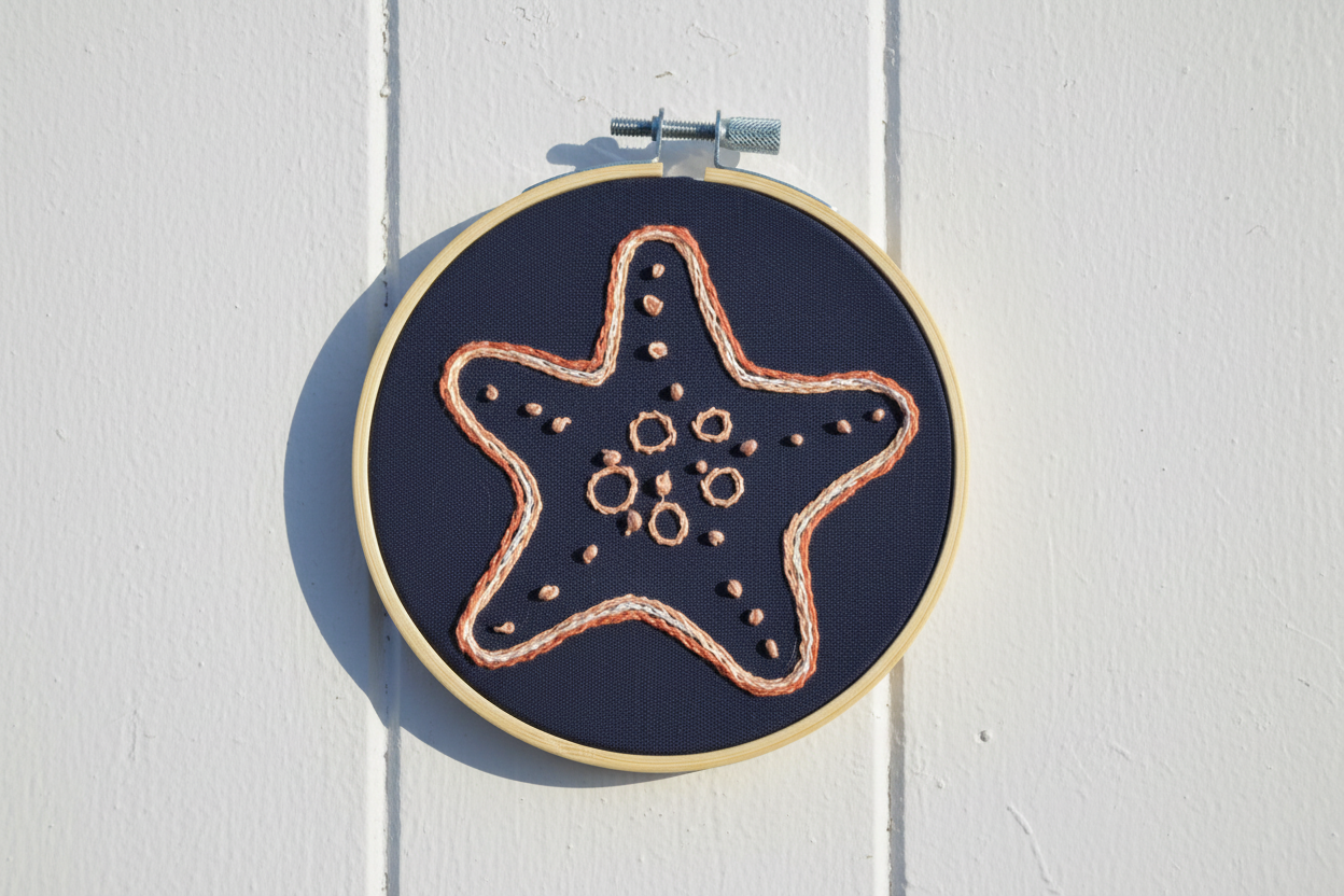 Orange Starfish Embroidery Hoop Art – Nautical Wall Decor – Coastal Ocean Embroidery – Small Beach House Decor