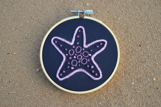 purple starfish embroidery art