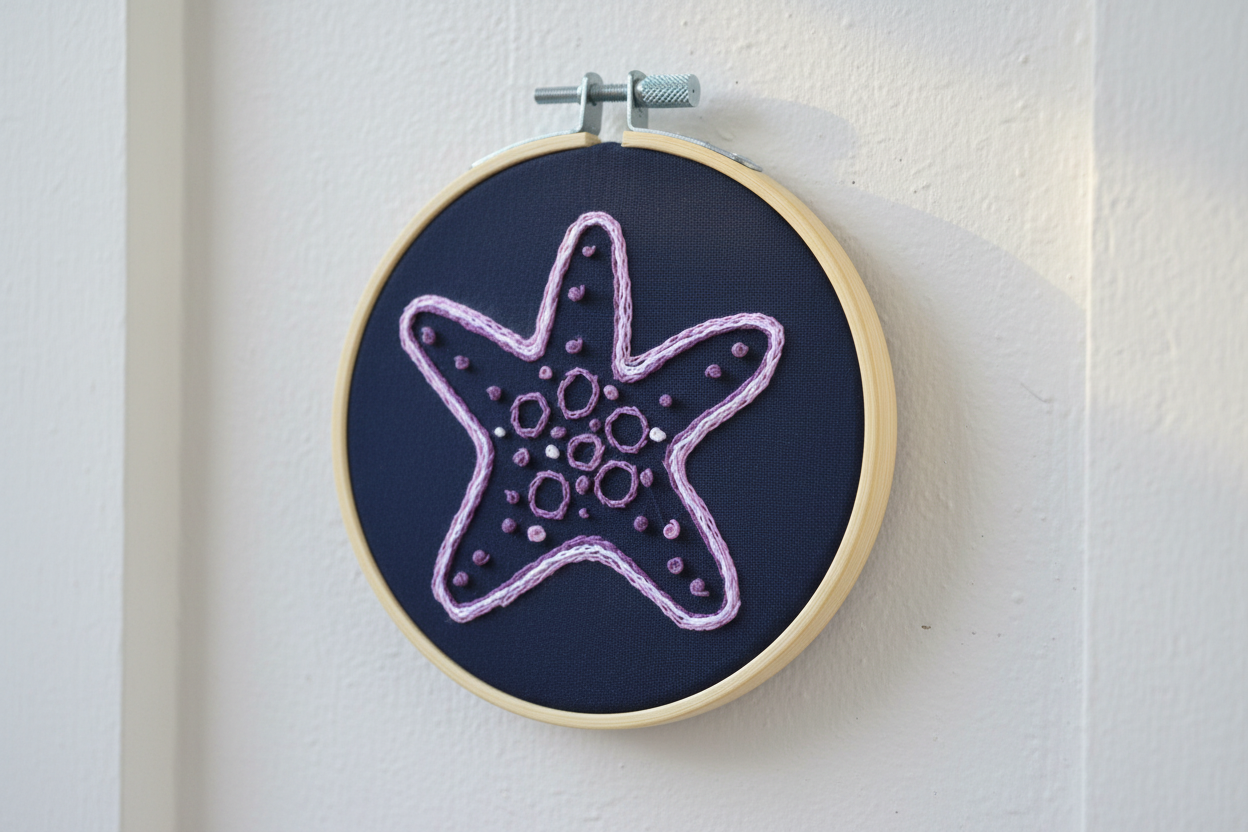 Purple Starfish Embroidery Hoop Art – Nautical Wall Decor – Coastal Ocean Embroidery – Small Beach House Decor
