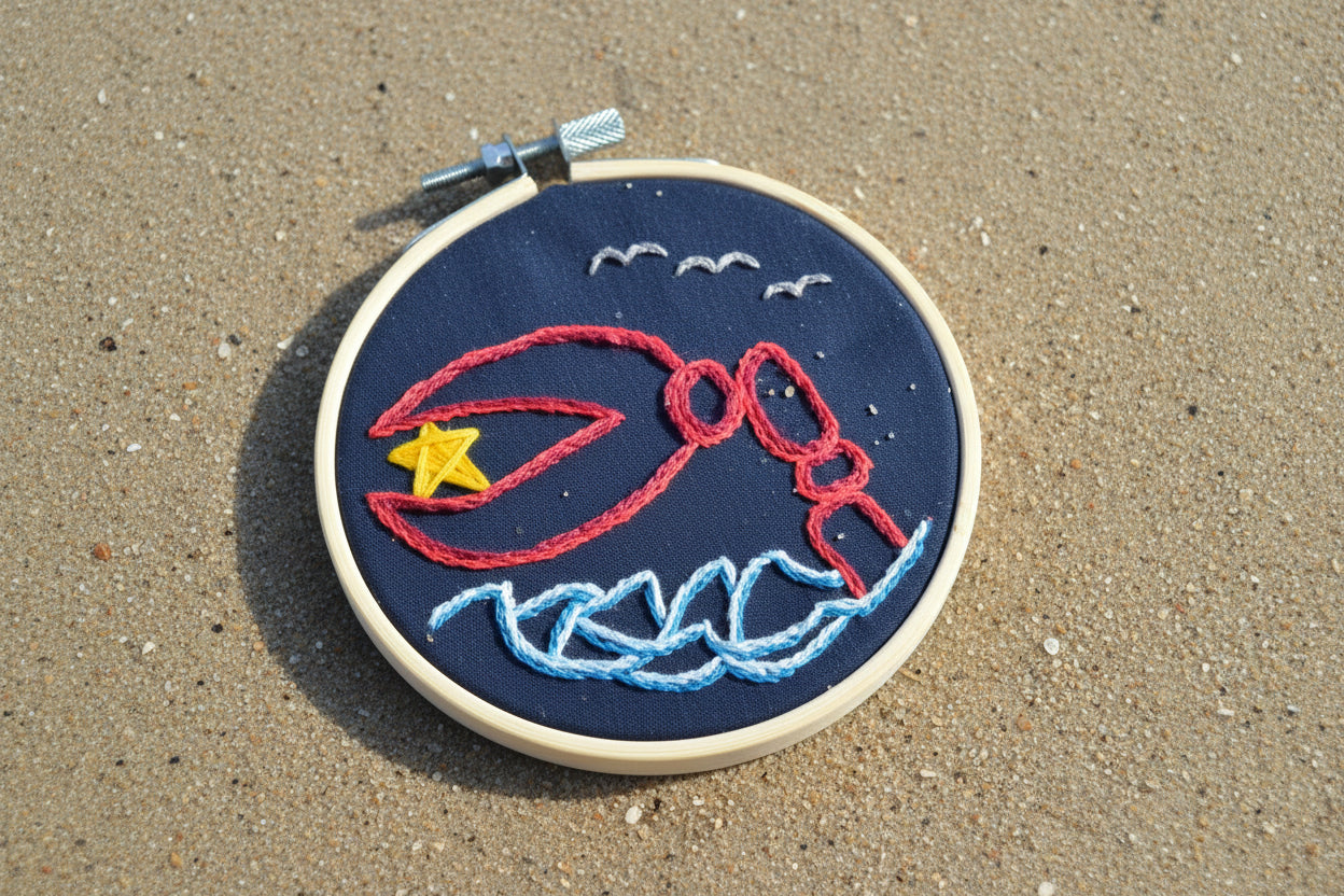 Red Crab and Star Embroidery
