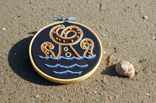 Gold Octopus Embroidery Hoop Art – Nautical Wall Decor – Coastal Ocean Embroidery – Small Beach House Decor – Cute Octopus Gift – Handmade Needle Art