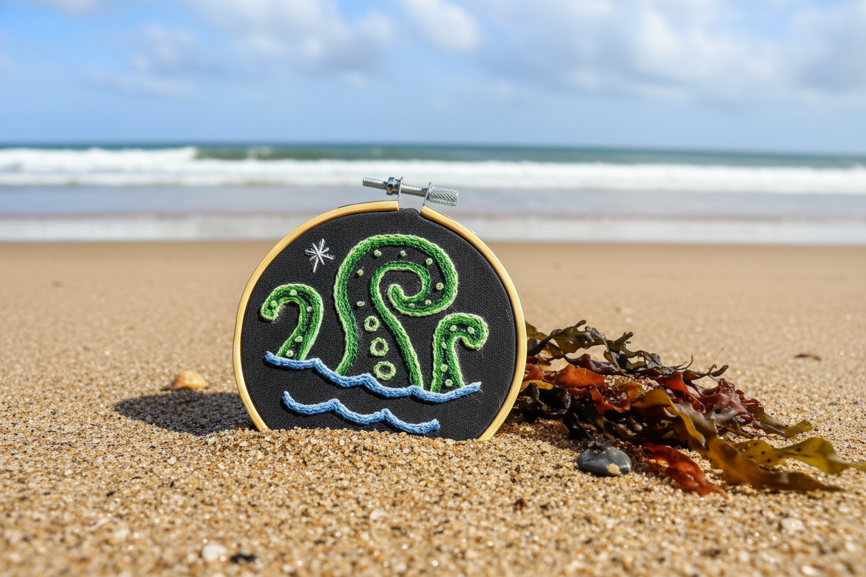 Emerald Green Octopus Embroidery Hoop Art – Nautical Wall Decor – Coastal Ocean Embroidery – Small Beach House Decor – Cute Octopus Gift – Handmade Fiber Art