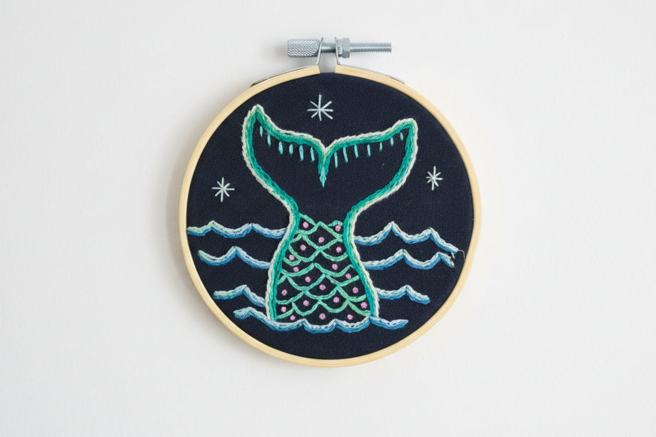 Mermaid Tail Embroidery Hoop Art – Nautical Wall Decor – Coastal Ocean Embroidery – Small Beach House Decor
