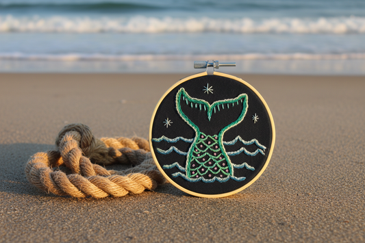Mermaid Tail Embroidery Hoop Art – Nautical Wall Decor – Coastal Ocean Embroidery – Small Beach House Decor