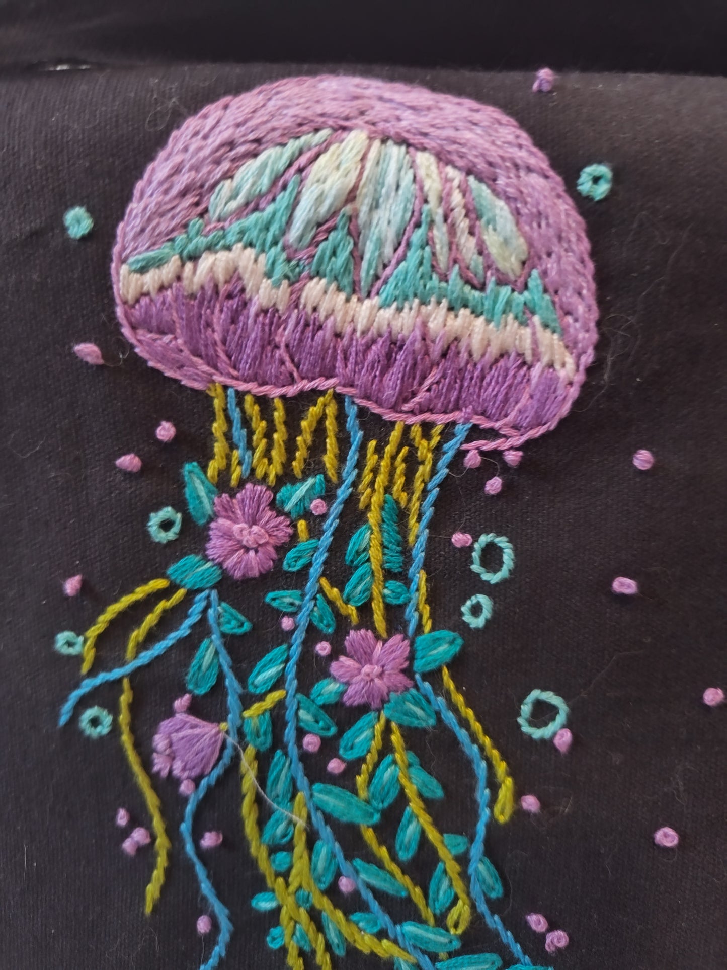 Hand Embroidered Jellyfish Shoulder Bag - Upcycled Denim