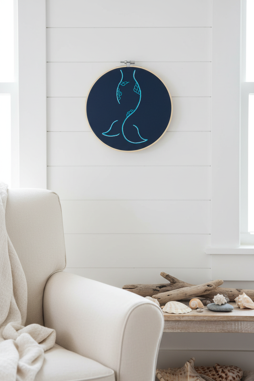 Midnight Mermaid Hand Embroidery Art