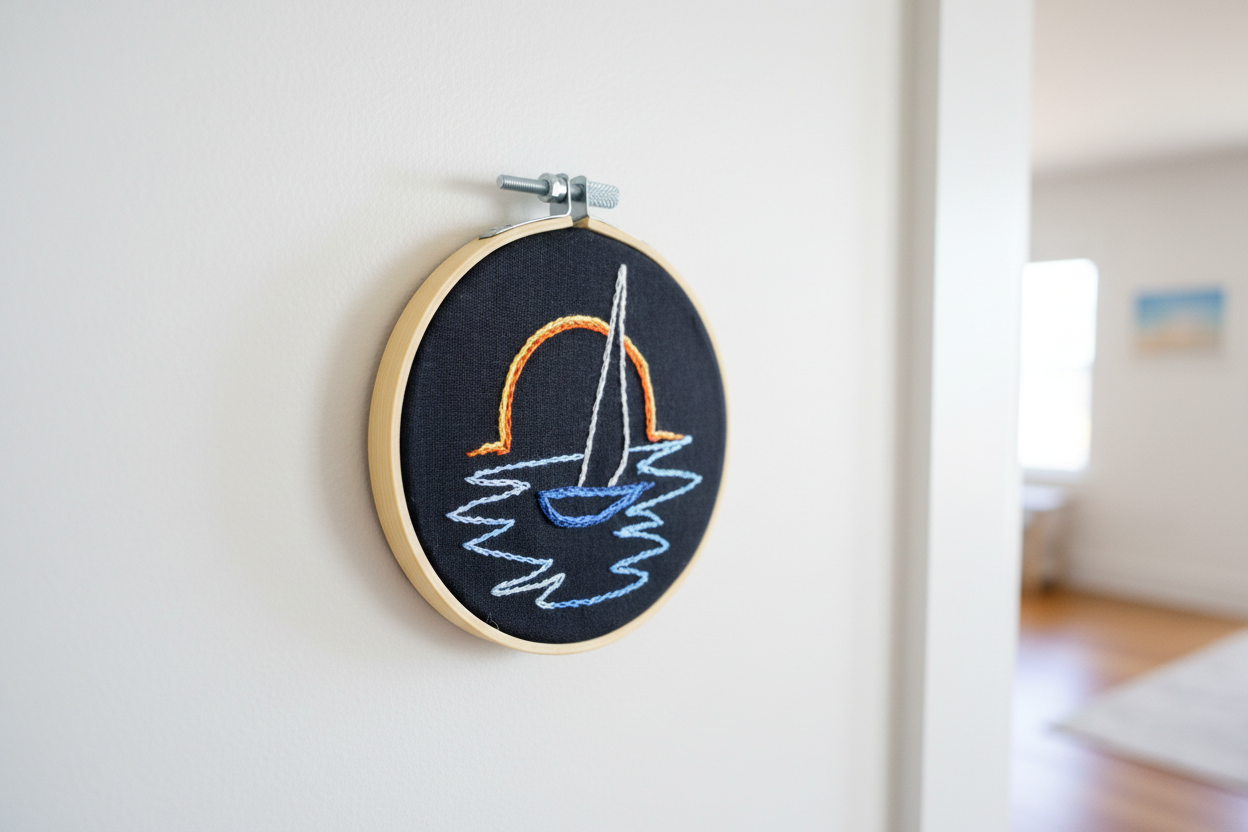 An Evening Sail Over Calm Water - Hand Embroidery Art