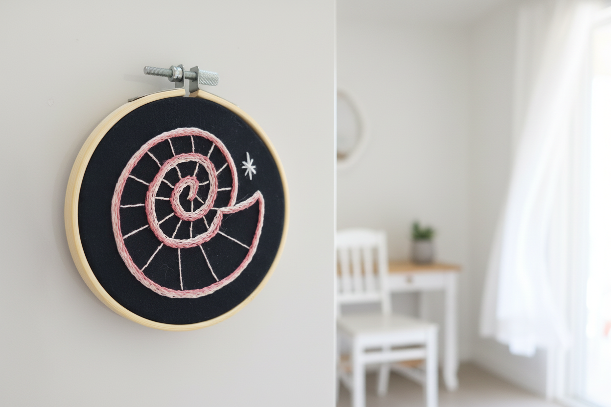 Nautilus Shell Embroidery Hoop Art – Nautical Wall Decor – Coastal Ocean Embroidery – Small Beach House Decor