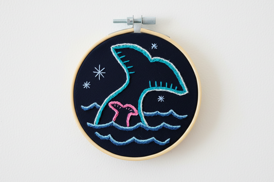 Mama + Baby Whale Tail Embroidery Hoop Art – Nautical Wall Decor – Coastal Ocean Embroidery – Small Beach House Decor