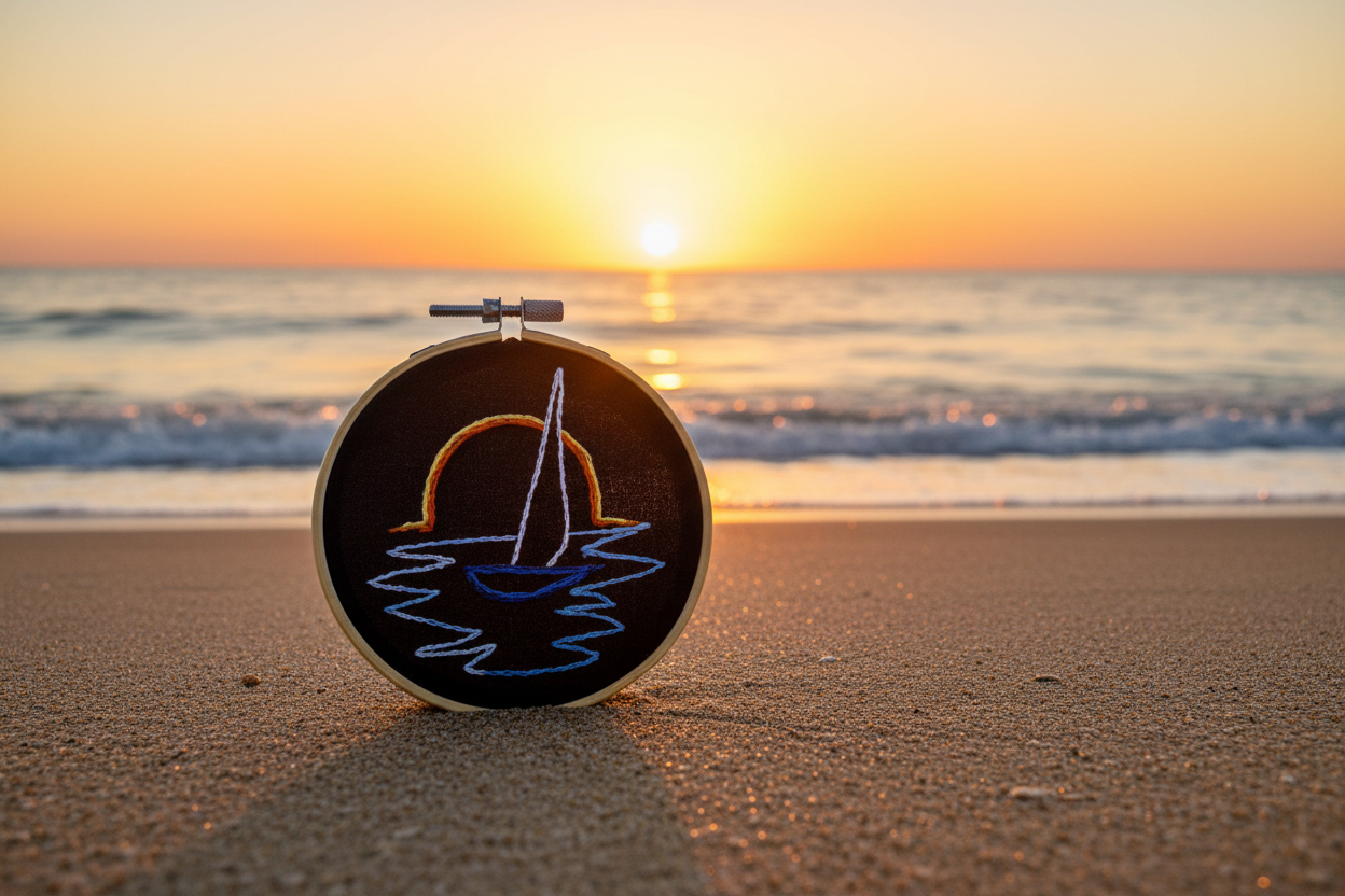 An Evening Sail Over Calm Water - Hand Embroidery Art