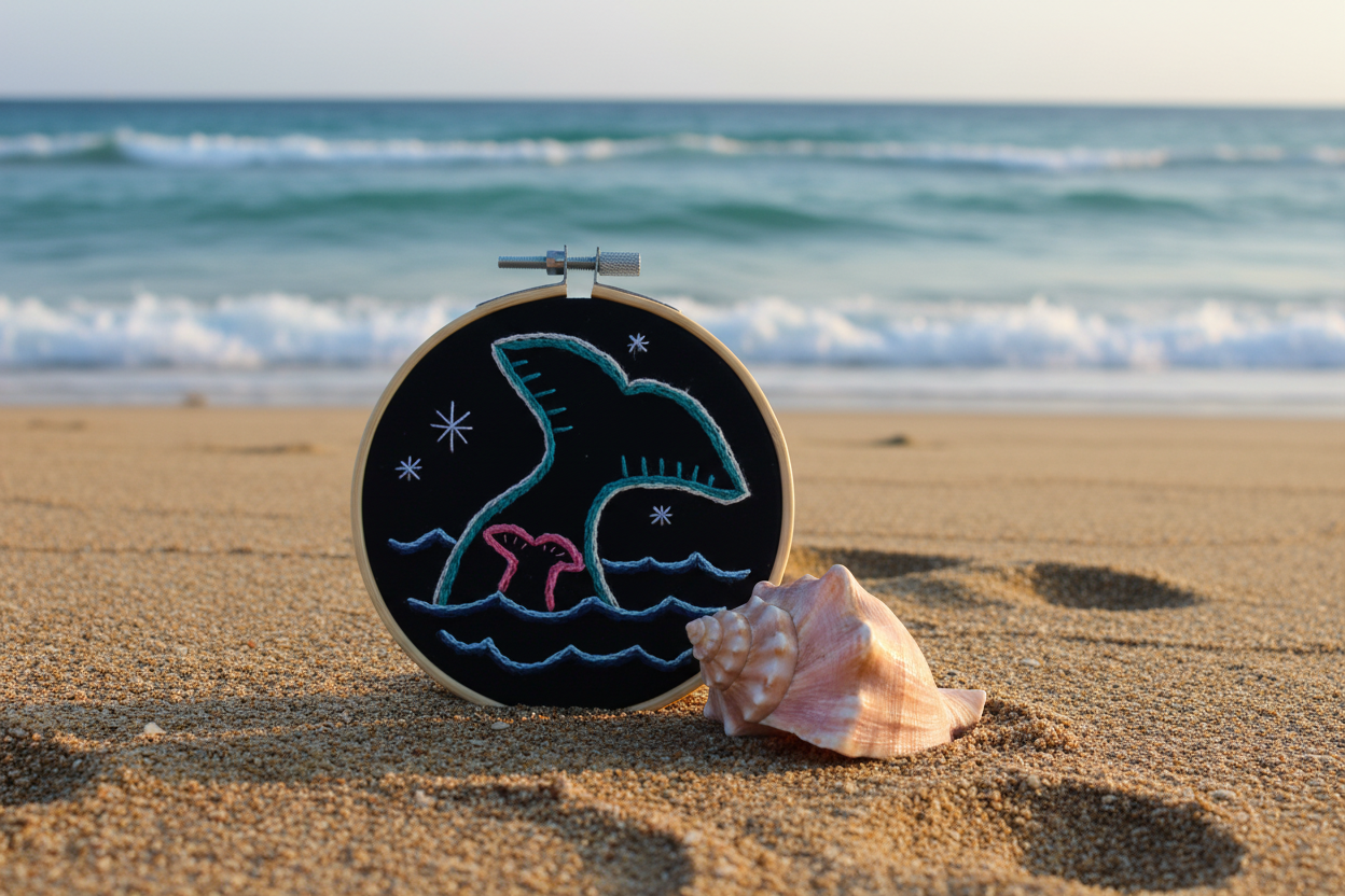 Mama + Baby Whale Tail Embroidery Hoop Art – Nautical Wall Decor – Coastal Ocean Embroidery – Small Beach House Decor