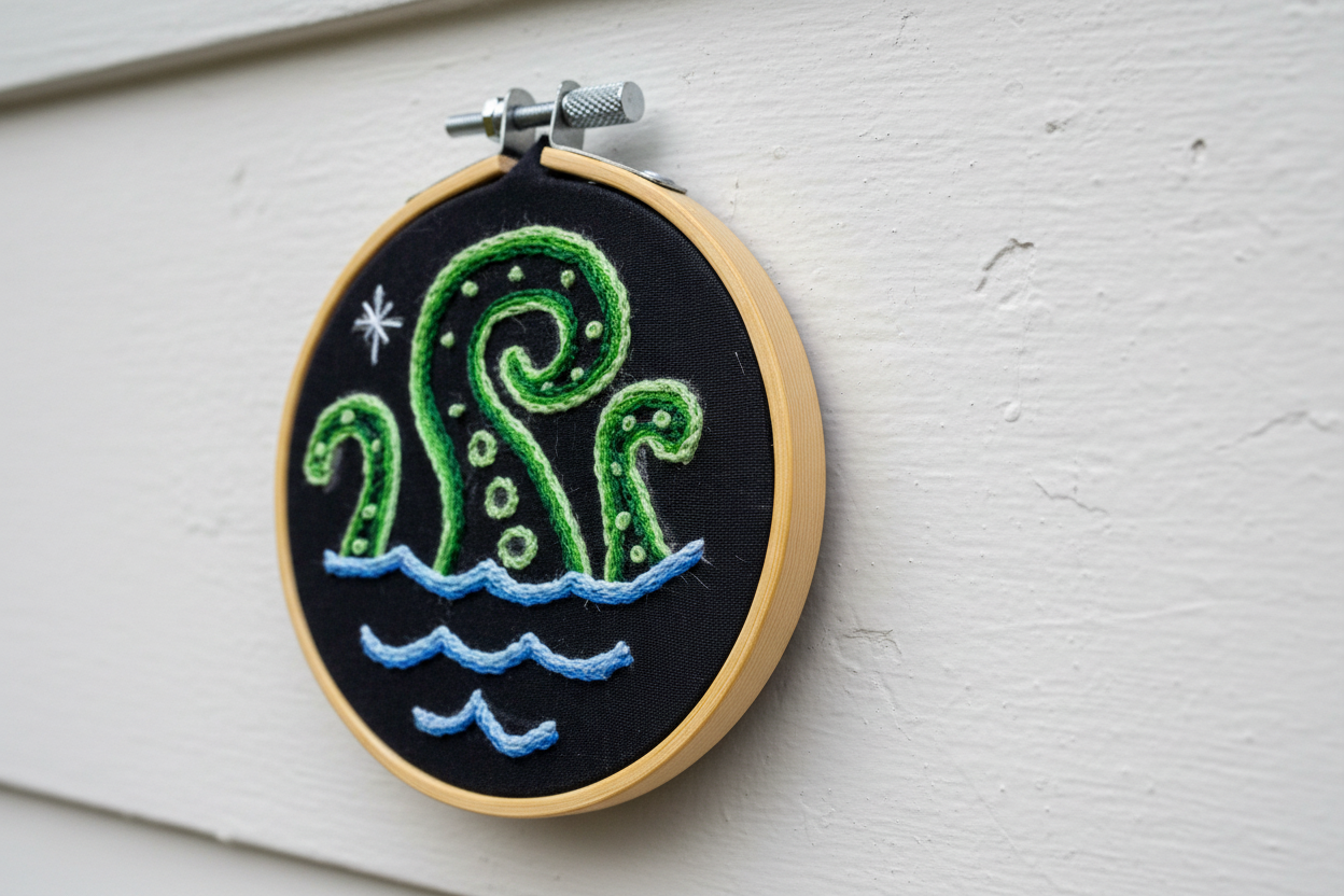 Emerald Green Octopus Embroidery Hoop Art – Nautical Wall Decor – Coastal Ocean Embroidery – Small Beach House Decor – Cute Octopus Gift – Handmade Fiber Art