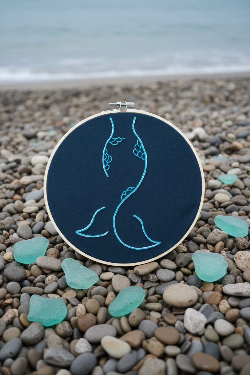 Midnight Mermaid Hand Embroidery Art
