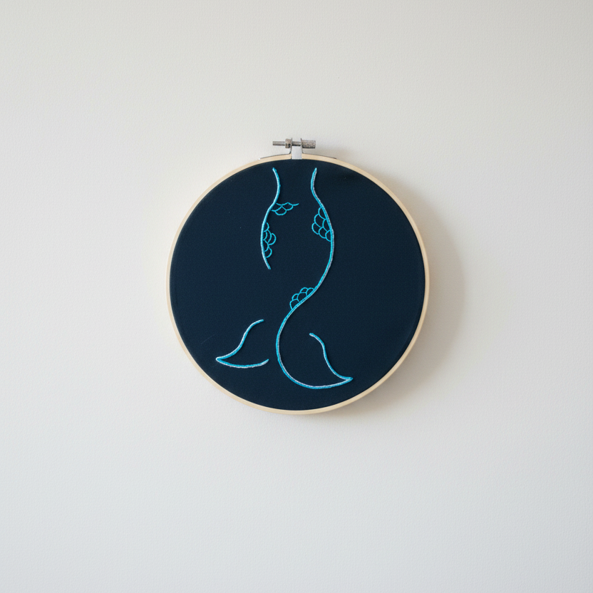 Midnight Mermaid Hand Embroidery Art