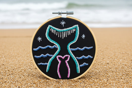 Mama and Baby Whale Tail - Hand Embroidery Art