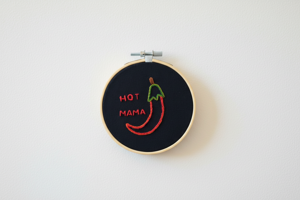 Hand Embroidered Chilli Pepper - Hot Mama - Kitchen Decor