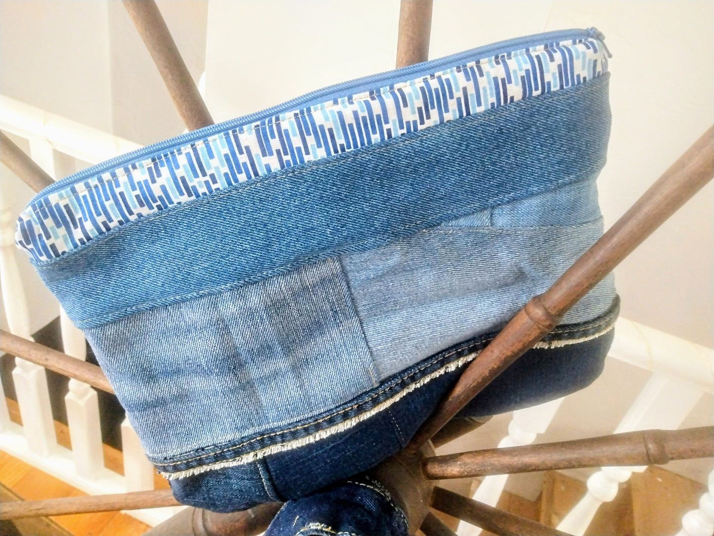 Two-tone Denim Tote + Zippered Pouch Set